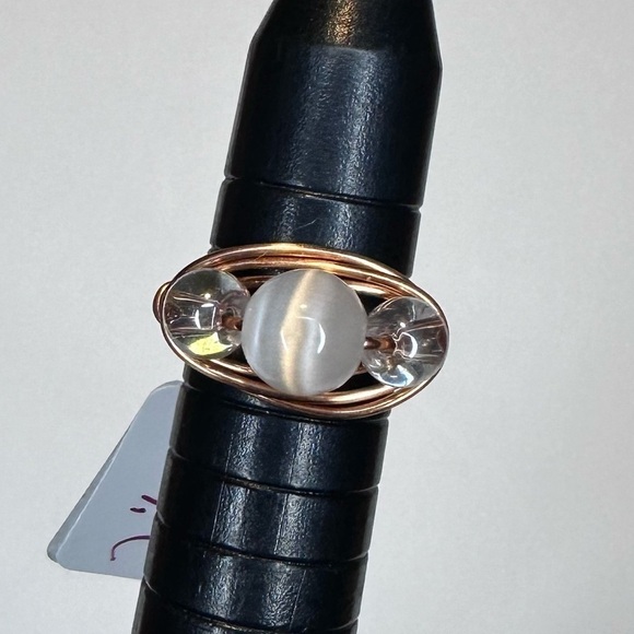 Ring cooper handmade cat eye with iridescent glass beads - Picture 6 of 10